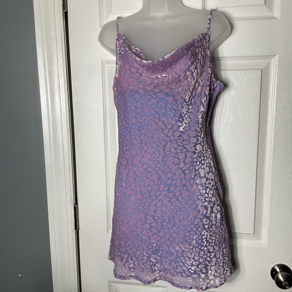 NWT Nasty Gal Animal Print Cowl Neck Mini Slip Dress Pink Purple Velour Size 8 - Picture 10 of 16